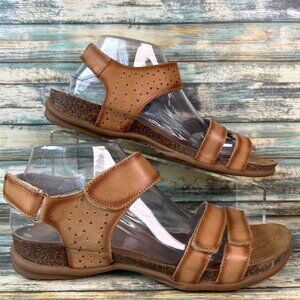 Propet Womens Strappy Flat Sandal Size 9.5 Wide Brown Leather Hook & Loop Casual